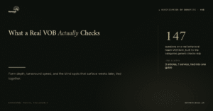 Revenue Logic cluster hub — what a real vob actually checks