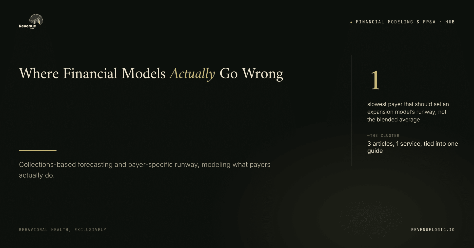 Revenue Logic cluster hub — why traditional financial models get behavioral health revenue wrong